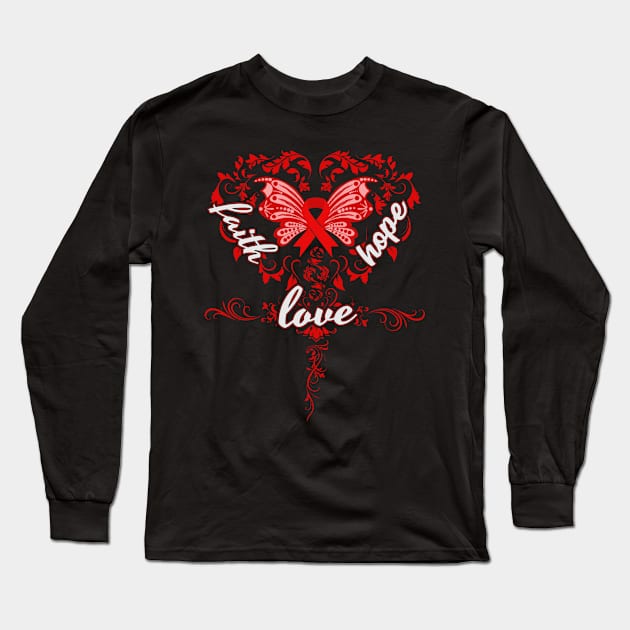 Substance Abuse Awareness Faith Hope Love Butterfly Ribbon, In This Family No One Fights Alone Long Sleeve T-Shirt by DAN LE